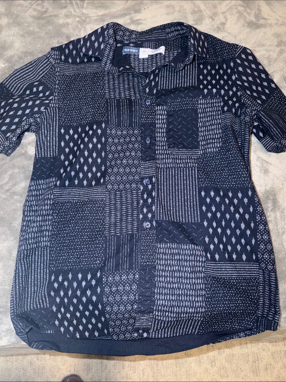 Old Navy Navy Patchwork-Print Short Sleeve Shirt